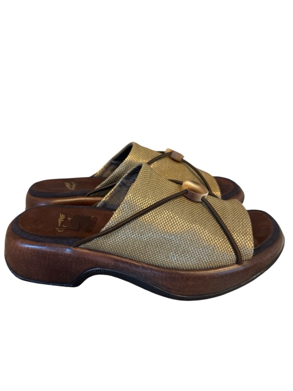 Dansko Woven Slide Sandals Gold Adjustable Toggle Comfort Portugal 37 US 6.5/7